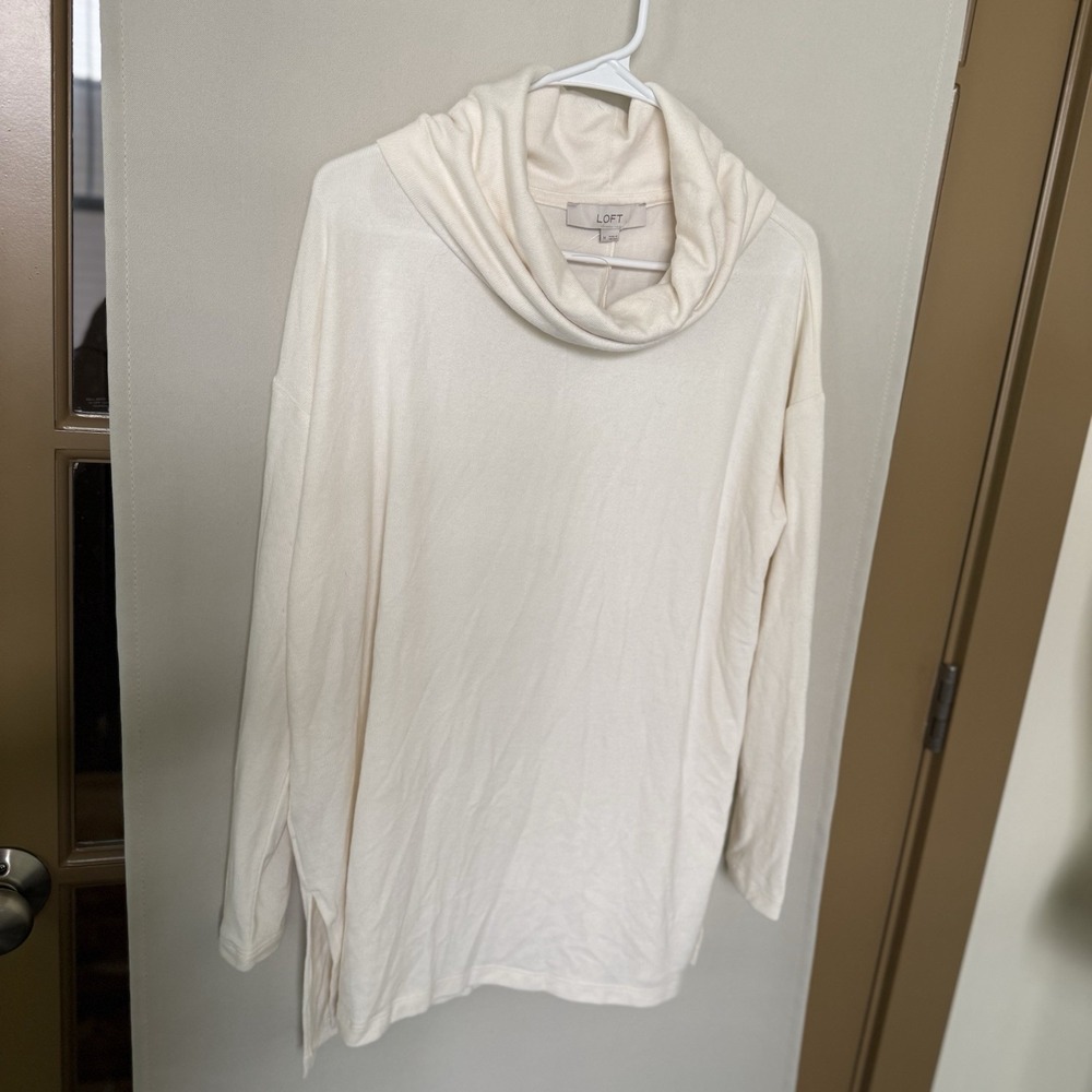 Loft Womens Medium Cream White Cowl Mock Neck Long‎ Sleeve Sweater Pullover
